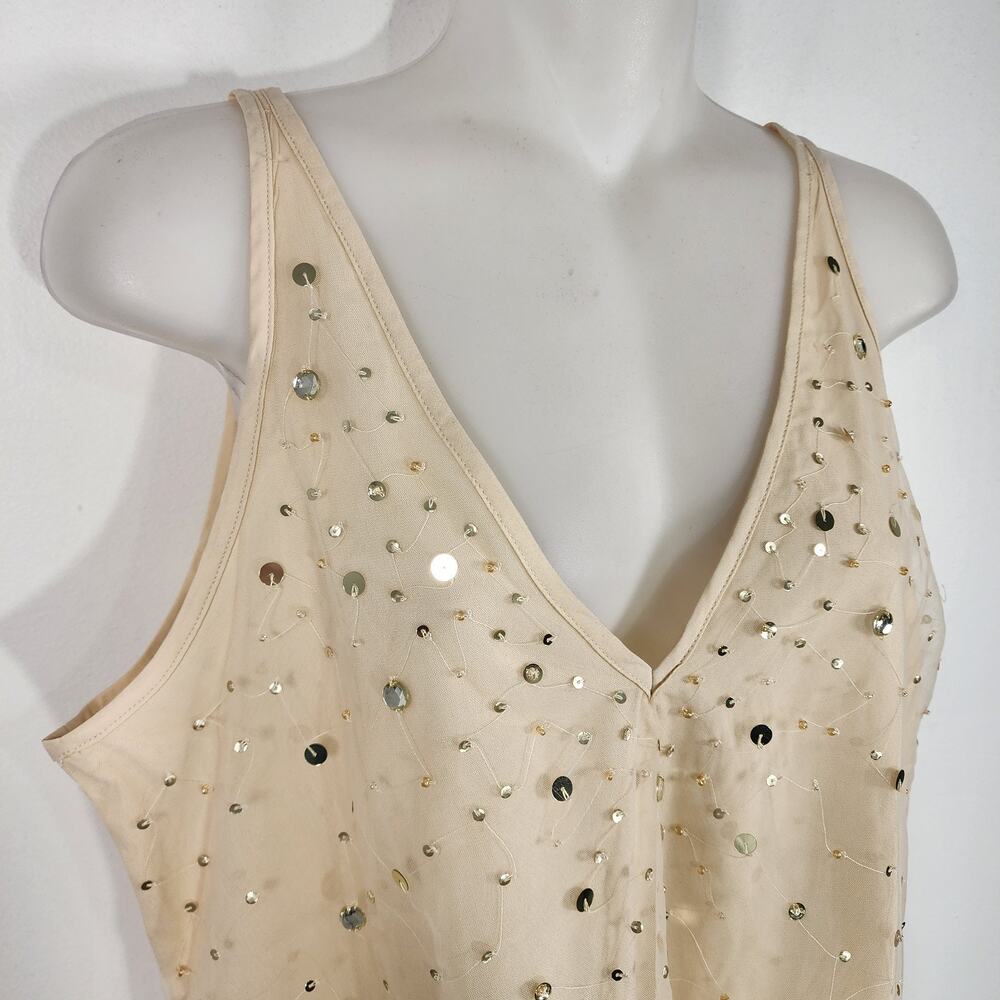 LOFT Women’s Embellished Double V Neck Tank Top Small Ecru Cloud Beige Relaxed - Picture 4 of 10